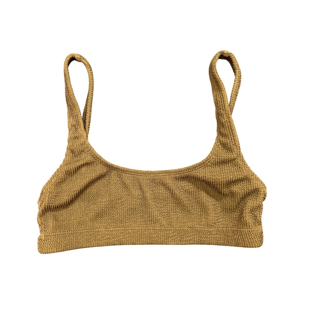 Good American Bikini‎ Top Womens 3/4 Olive Bronze Textured Scoop Neck GSW0144